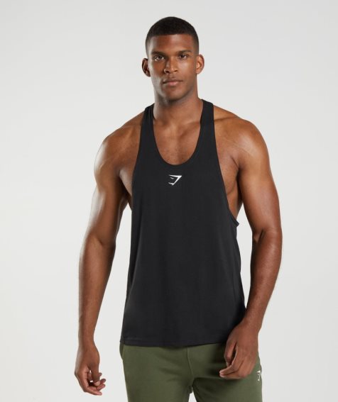 Men's Gymshark React Stringer Tanks Black | NZ 4DJIXB